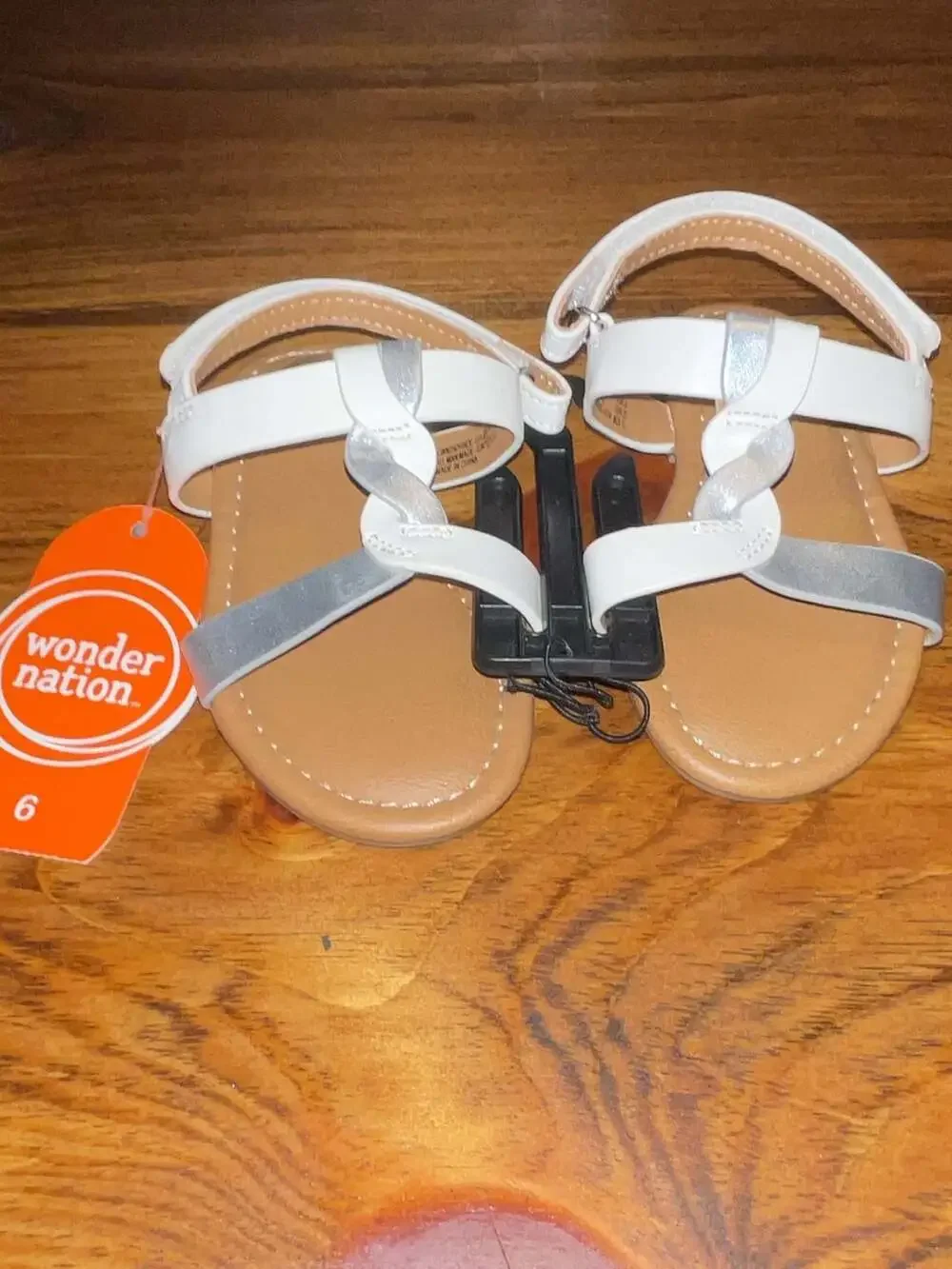 Wonder Nation Toddler Girls White and Silver Braided Sandals Size 6